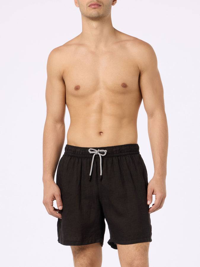 Mc2 Saint Barth Costume da bagno uomo media lunghezza Gustavia in lino nero Fino al 60% di sconto