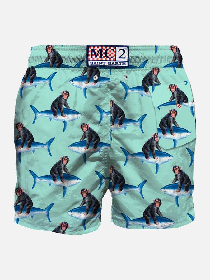 Mc2 Saint Barth Costume da bagno di media lunghezza stampa di scimmie e squali Prezzo Ridotto