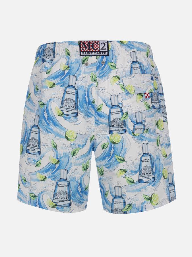 Mc2 Saint Barth Costume da bagno da uomo Gustavia lunghezza media a righe con stampa gin | GIN MARE EDIZIONE SPECIALE Sconto