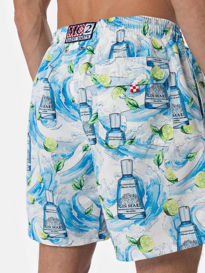 Mc2 Saint Barth Costume da bagno da uomo Gustavia lunghezza media a righe con stampa gin | GIN MARE EDIZIONE SPECIALE Sconto