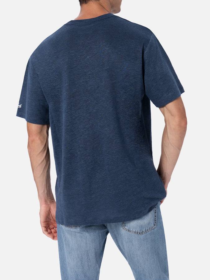 Mc2 Saint Barth Man navy blue linen jersey t-shirt Ecstasea with pocket Offerta esclusiva