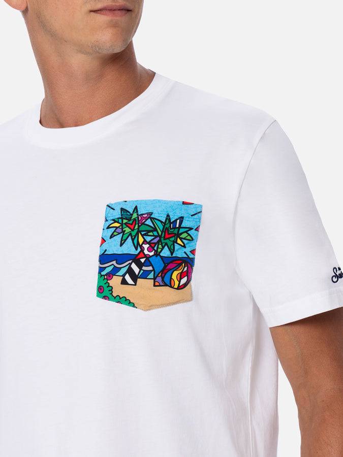 Mc2 Saint Barth T-shirt da uomo in cotone Blanche con taschino stampato Britto | EDIZIONE SPECIALE BRITTO Black Friday