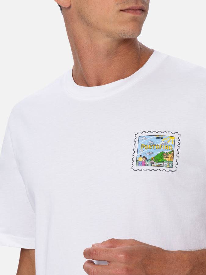 Mc2 Saint Barth T-shirt uomo in cotone con stampa cartolina Portofino davanti e dietro | EDIZIONE SPECIALE ALESSANDRO ENRIQUEZ Offerta per la Festa della Mamma