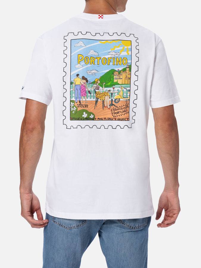 Mc2 Saint Barth T-shirt uomo in cotone con stampa cartolina Portofino davanti e dietro | EDIZIONE SPECIALE ALESSANDRO ENRIQUEZ Offerta per la Festa della Mamma