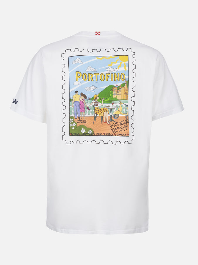 Mc2 Saint Barth T-shirt uomo in cotone con stampa cartolina Portofino davanti e dietro | EDIZIONE SPECIALE ALESSANDRO ENRIQUEZ Offerta per la Festa della Mamma