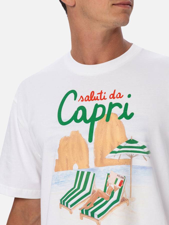 Mc2 Saint Barth T-shirt uomo in cotone con stampa piazzata Saluti da Capri Offerta Anniversario