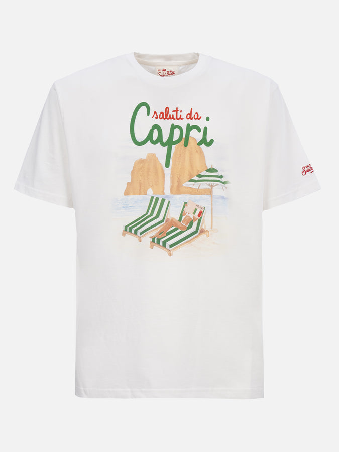 Mc2 Saint Barth T-shirt uomo in cotone con stampa piazzata Saluti da Capri Offerta Anniversario