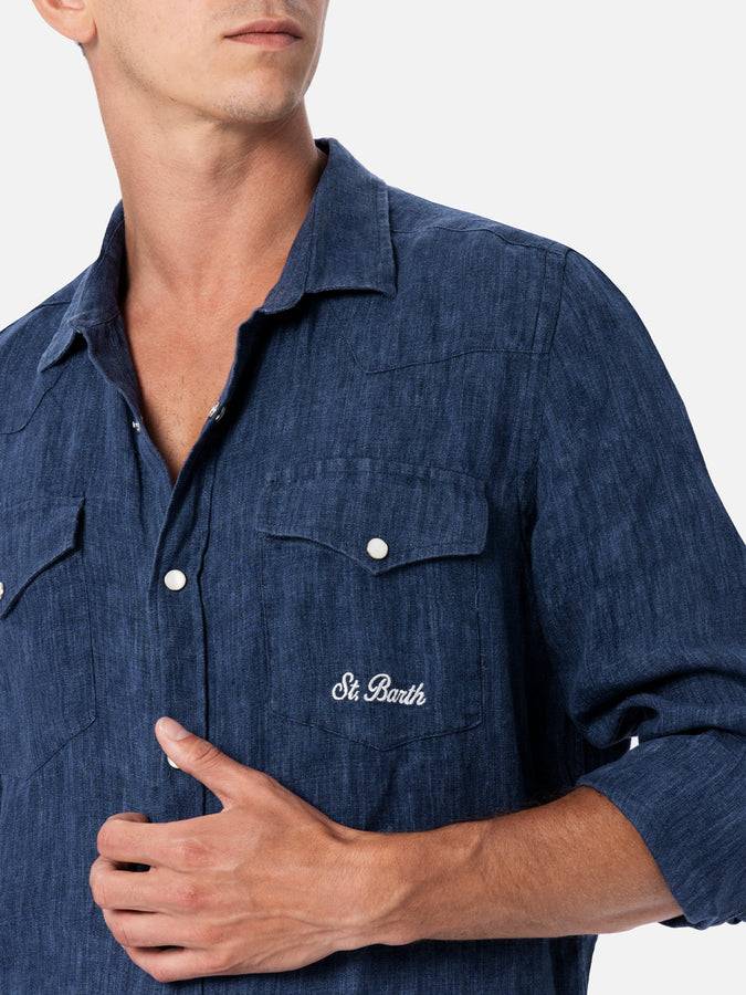 Mc2 Saint Barth Camicia uomo in denim di lino delave' Greg Online Outlet