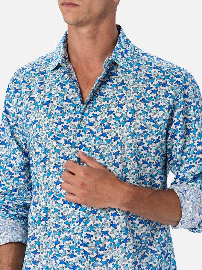 Mc2 Saint Barth Man muslin cotton shirt Sikelia with crab print Offerta temporanea