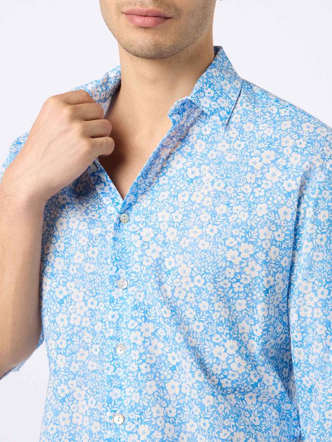 Mc2 Saint Barth Camicia uomo Sikelia in mussola di cotone con stampa micro fiori Offerte esclusive
