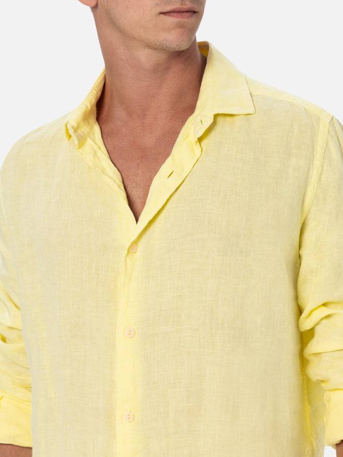 Mc2 Saint Barth Camicia da uomo in lino giallo pallido Pamplona Grandi sconti