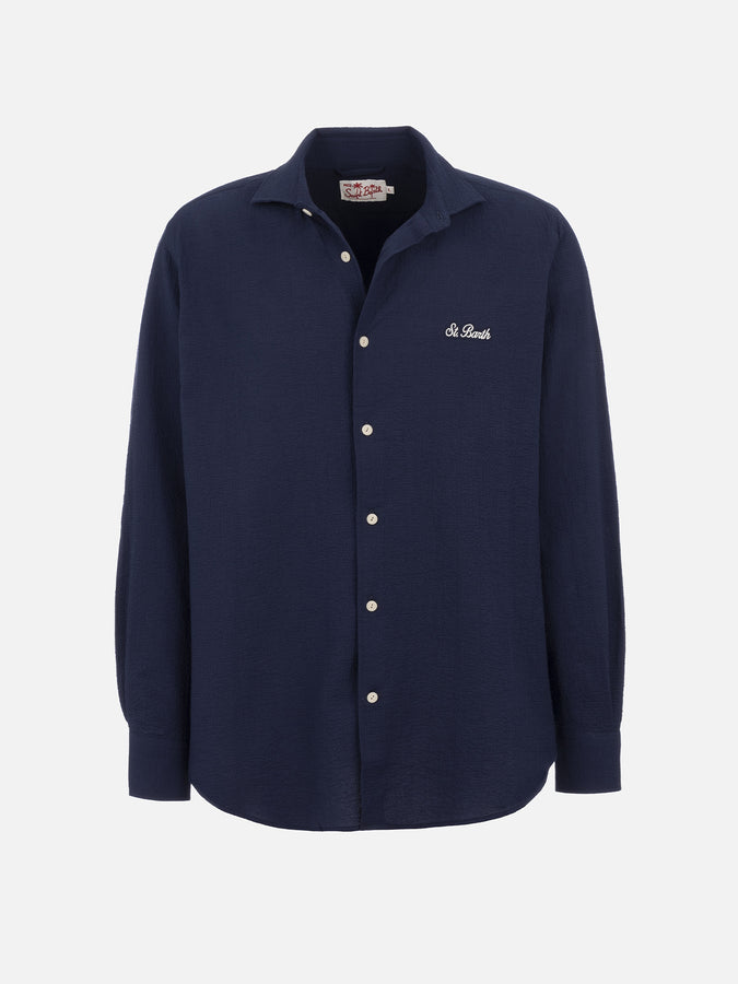 Mc2 Saint Barth Camicia da uomo in seersucker blu in cotone Pamplona Bestseller