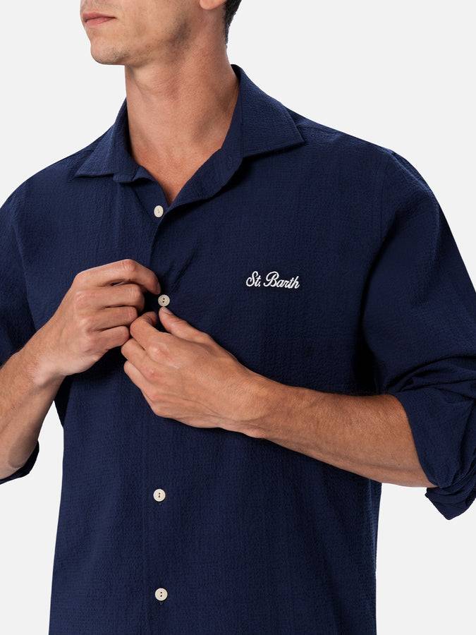 Mc2 Saint Barth Camicia da uomo in seersucker blu in cotone Pamplona Bestseller