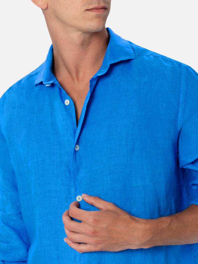 Mc2 Saint Barth Man watercolor bluette linen shirt Pamplona Comprane uno, ottenene uno gratis