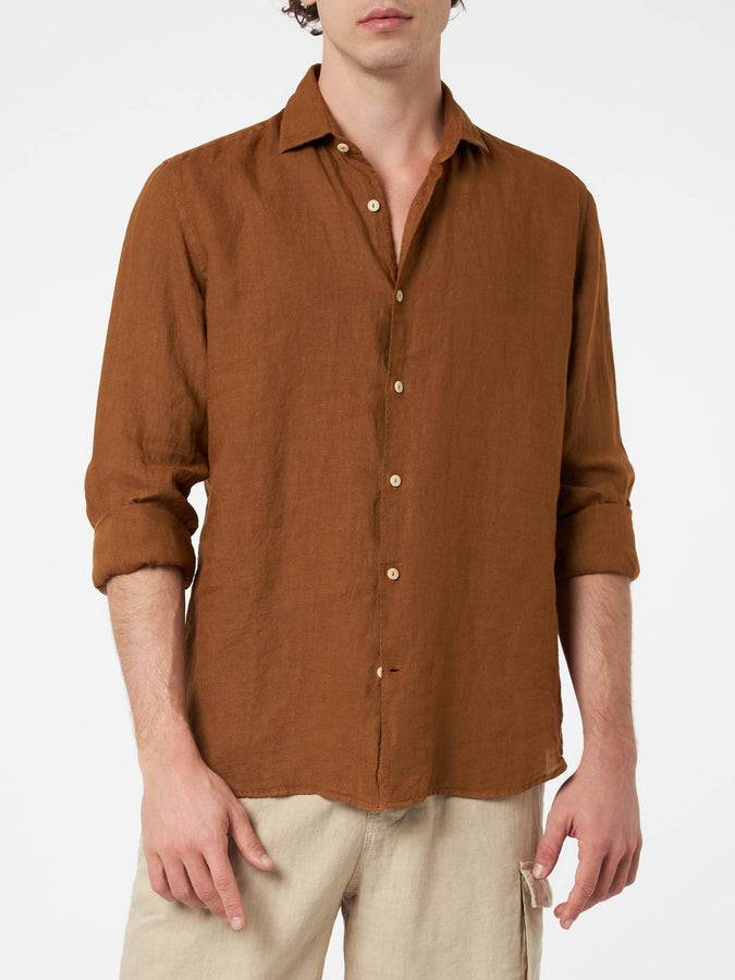 Mc2 Saint Barth Camicia da uomo in lino cammello Pamplona Offerte speciali