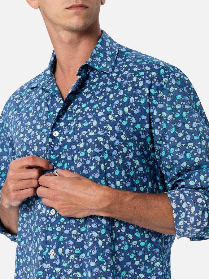 Mc2 Saint Barth Camicia uomo Sikelia in mussola di cotone con stampa granchi Sconti VIP