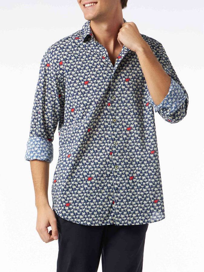 Mc2 Saint Barth Camicia da uomo Sikelia in mussola di cotone con stampa palme Prezzo basso