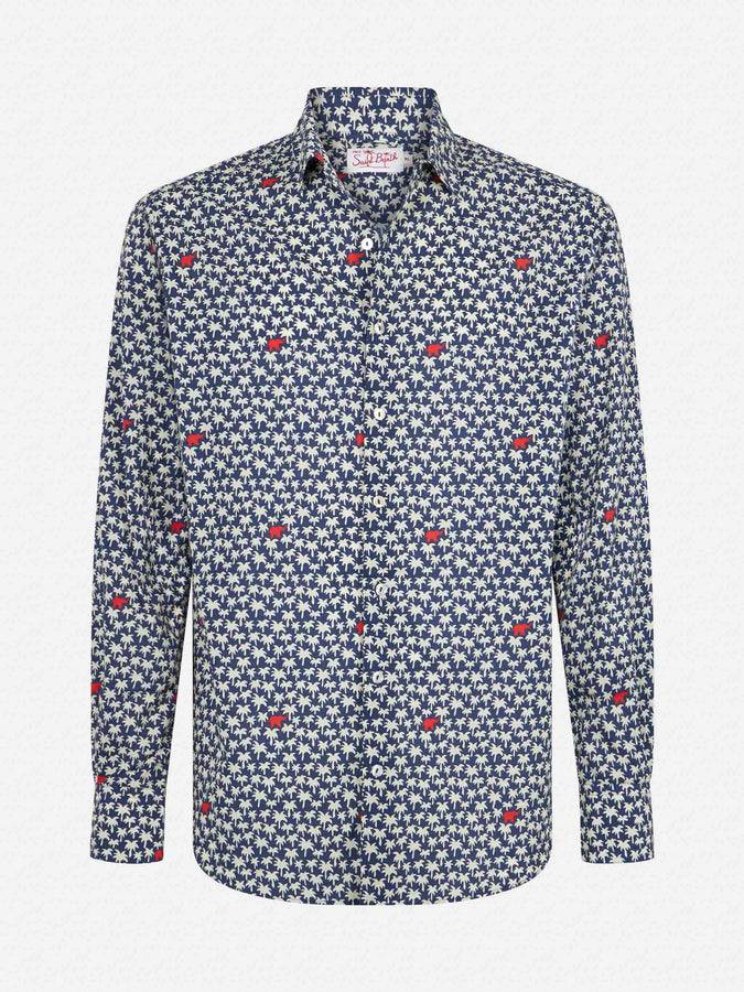 Mc2 Saint Barth Camicia da uomo Sikelia in mussola di cotone con stampa palme Prezzo basso