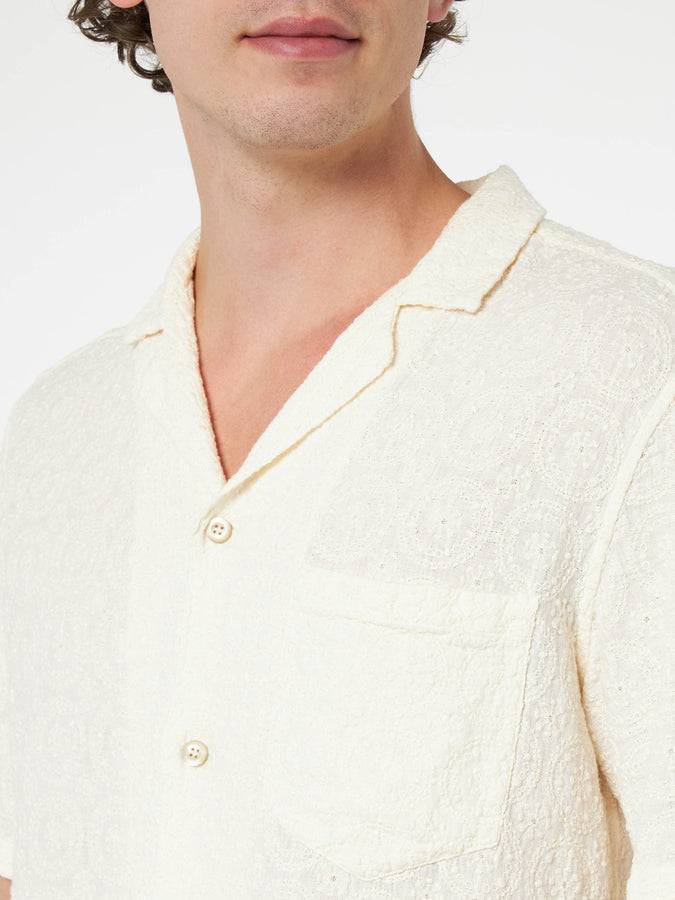 Mc2 Saint Barth Camicia da uomo in lino Kalea con ricamo fiori