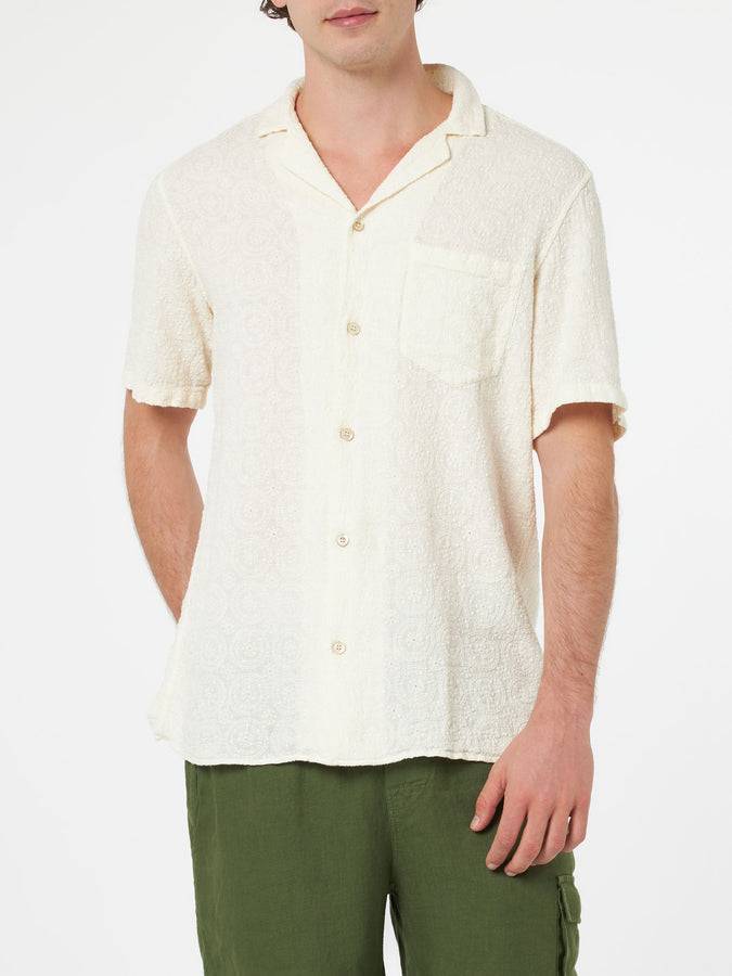 Mc2 Saint Barth Camicia da uomo in lino Kalea con ricamo fiori Offerta settimanale