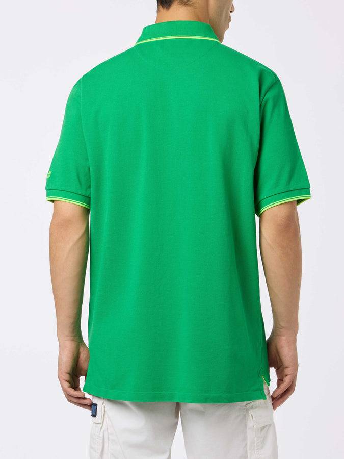 Mc2 Saint Barth Man green cotton piquet polo shirt Beverly Hills with palm embroidery Ultimi tre giorni