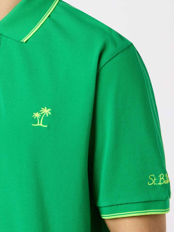 Mc2 Saint Barth Man green cotton piquet polo shirt Beverly Hills with palm embroidery Ultimi tre giorni