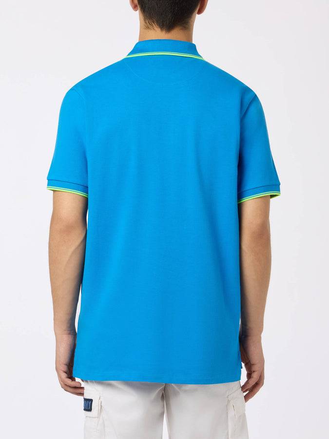 Mc2 Saint Barth Man bluette cotton piquet polo shirt Beverly Hills with palm embroidery ACQUISTA ORA