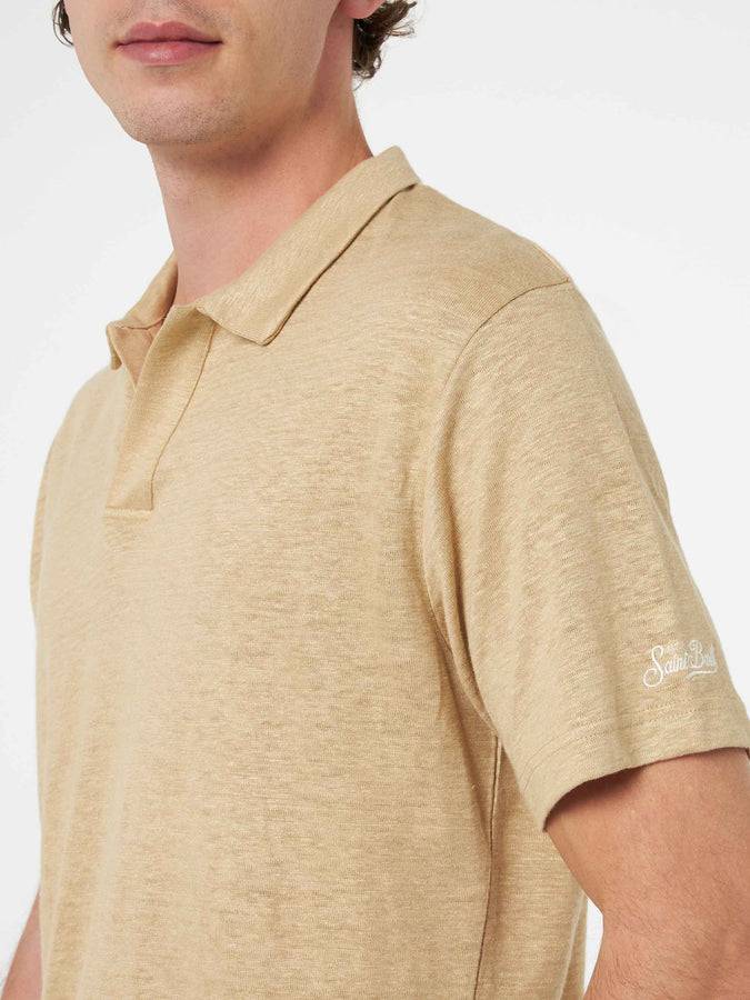 Mc2 Saint Barth Polo da uomo in lino beige Fraser Fino al 65% di sconto