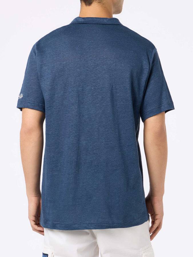 Mc2 Saint Barth Polo da uomo in lino blu navy Fraser Offerta speciale della fabbrica