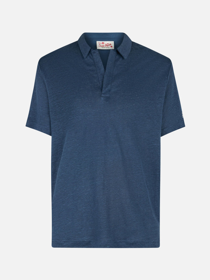 Mc2 Saint Barth Polo da uomo in lino blu navy Fraser Offerta speciale della fabbrica