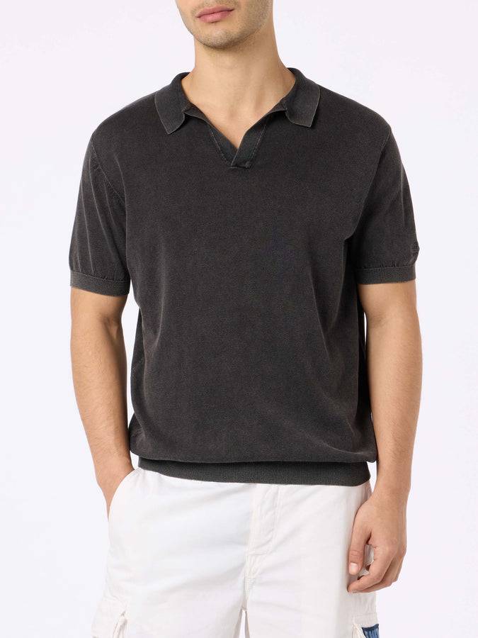 Mc2 Saint Barth Polo da uomo Sloan in maglia nera con effetto trattamento vintage Fino al 55% di sconto