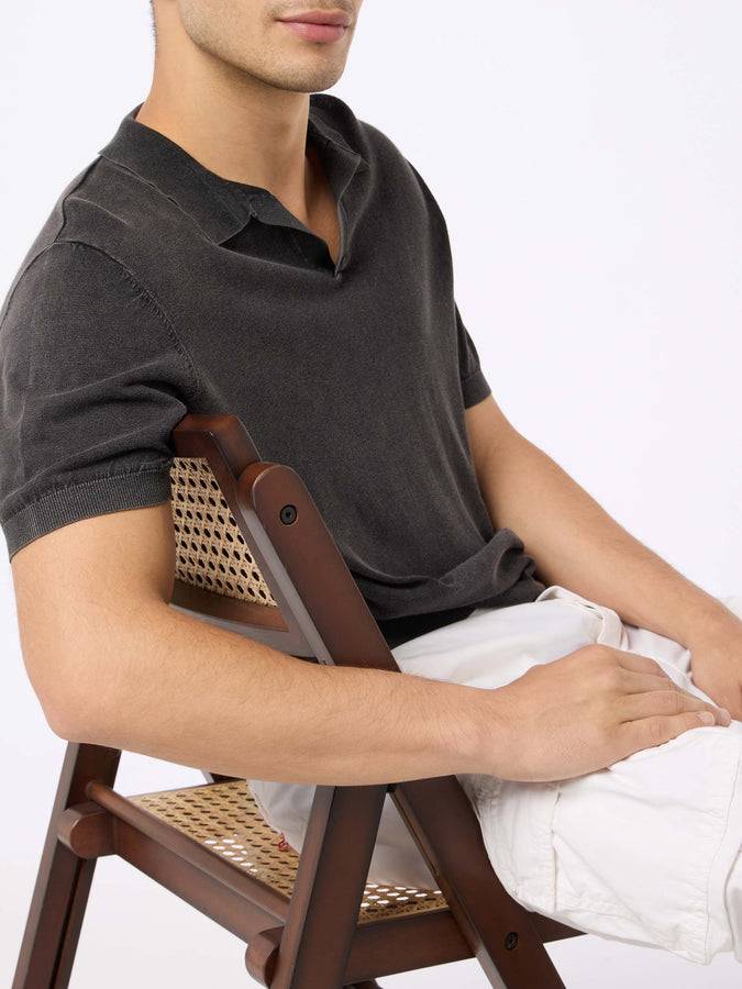 Mc2 Saint Barth Polo da uomo Sloan in maglia nera con effetto trattamento vintage Fino al 55% di sconto