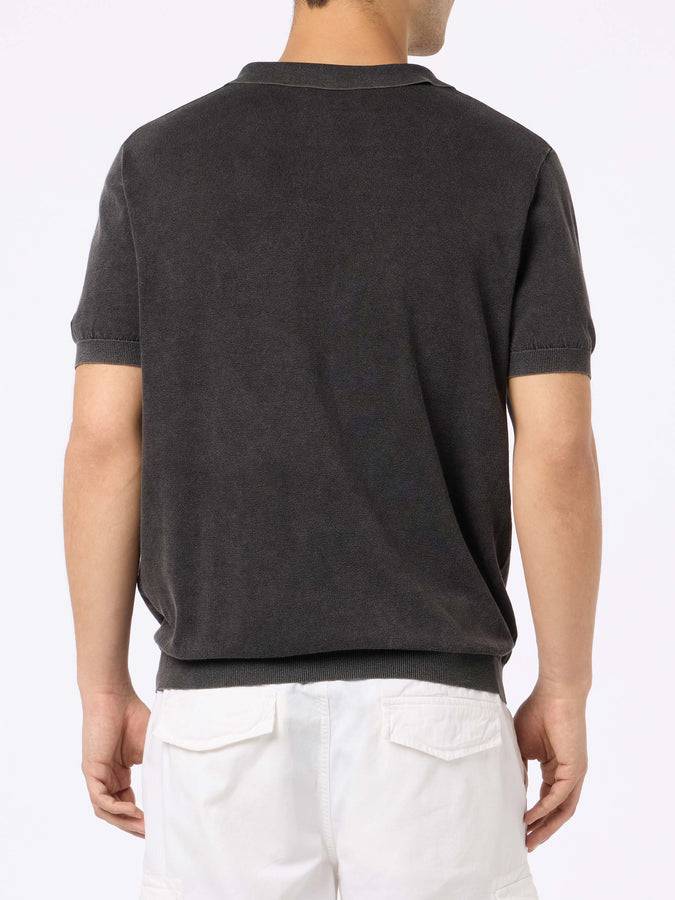 Mc2 Saint Barth Polo da uomo Sloan in maglia nera con effetto trattamento vintage Fino al 55% di sconto