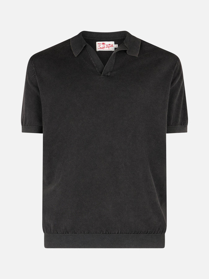 Mc2 Saint Barth Polo da uomo Sloan in maglia nera con effetto trattamento vintage Fino al 55% di sconto