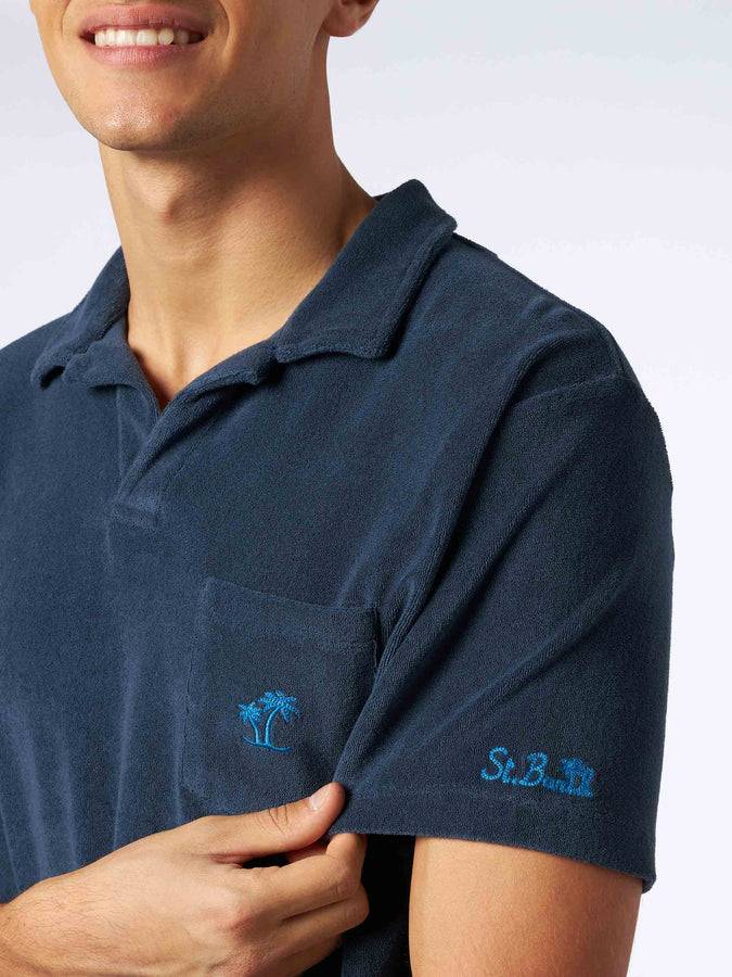 Mc2 Saint Barth Polo da uomo in spugna blu navy Trasporto libero internazionale