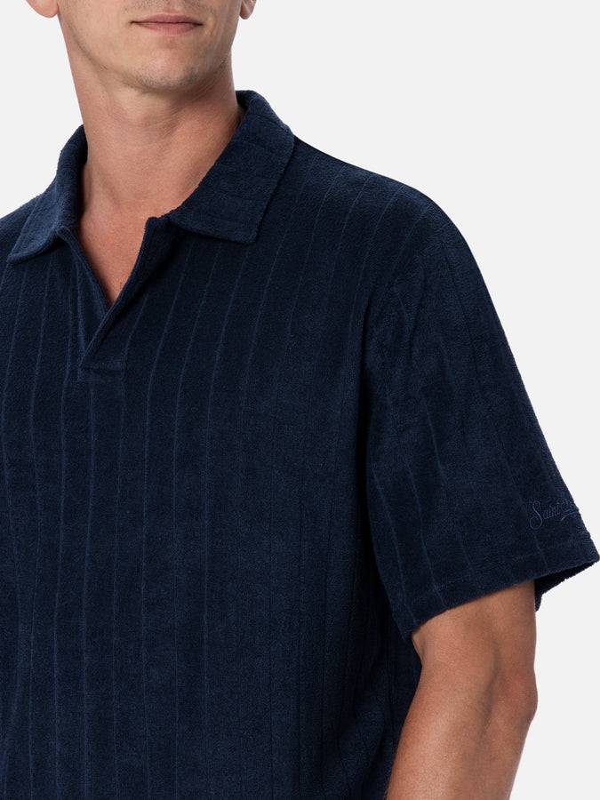 Mc2 Saint Barth Polo da uomo in spugna blu a costine Jeremy Officina