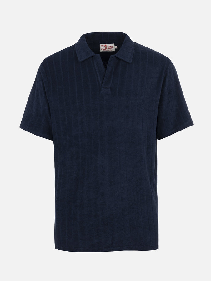Mc2 Saint Barth Polo da uomo in spugna blu a costine Jeremy Officina
