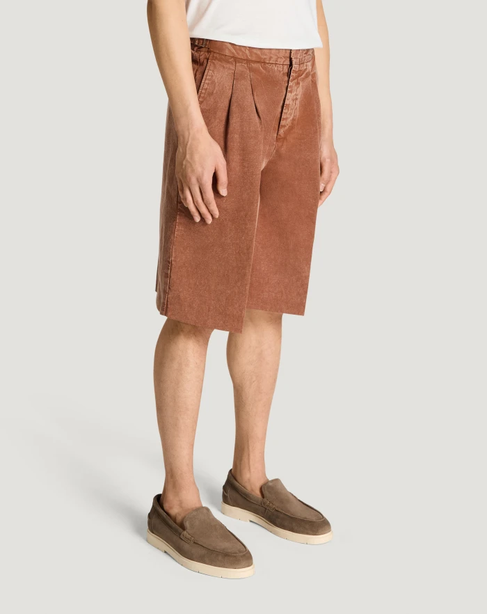 Pantaloni Torino Bermuda in twill di cotone e lino Vendite Flash