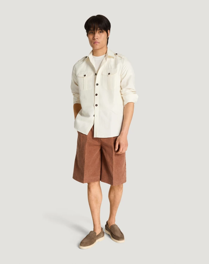Pantaloni Torino Bermuda in twill di cotone e lino Vendite Flash