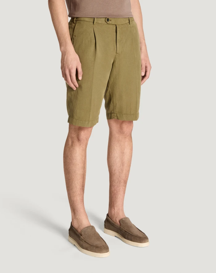 Pantaloni Torino Bermuda in cotone e lino batavia In Saldo