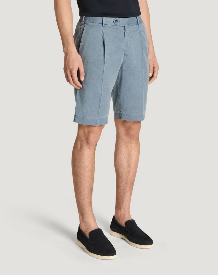 Pantaloni Torino Bermuda in lino stretch délavé Promozione