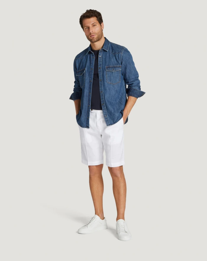 Pantaloni Torino Bermuda in lino stretch délavé Negozi Online