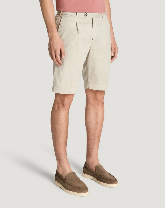 Pantaloni Torino Bermuda in lino stretch délavé Promozione Limitata