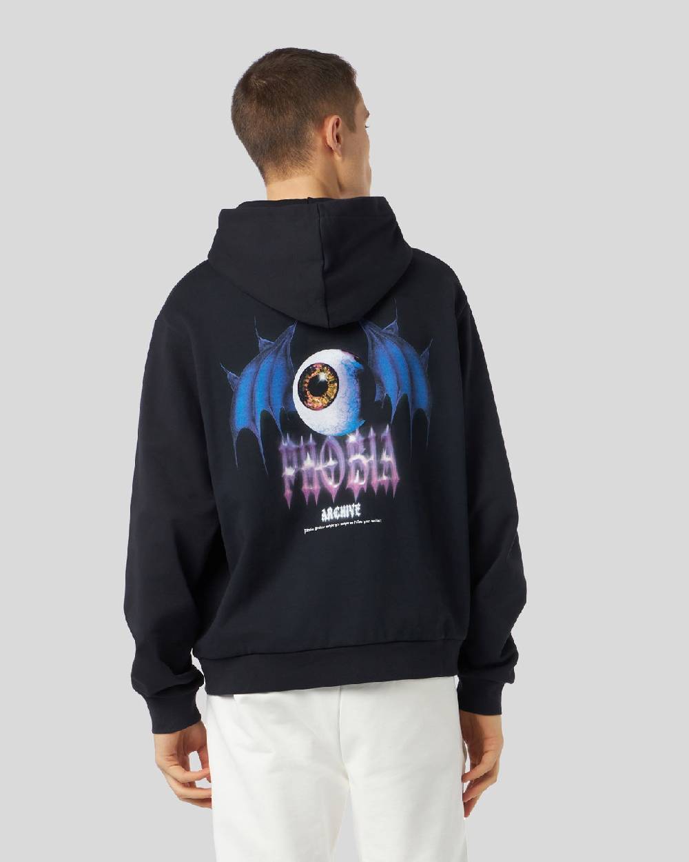 Phobia Archive FELPA NERA CON GRAFICA BAT EYE VIOLA Saldi