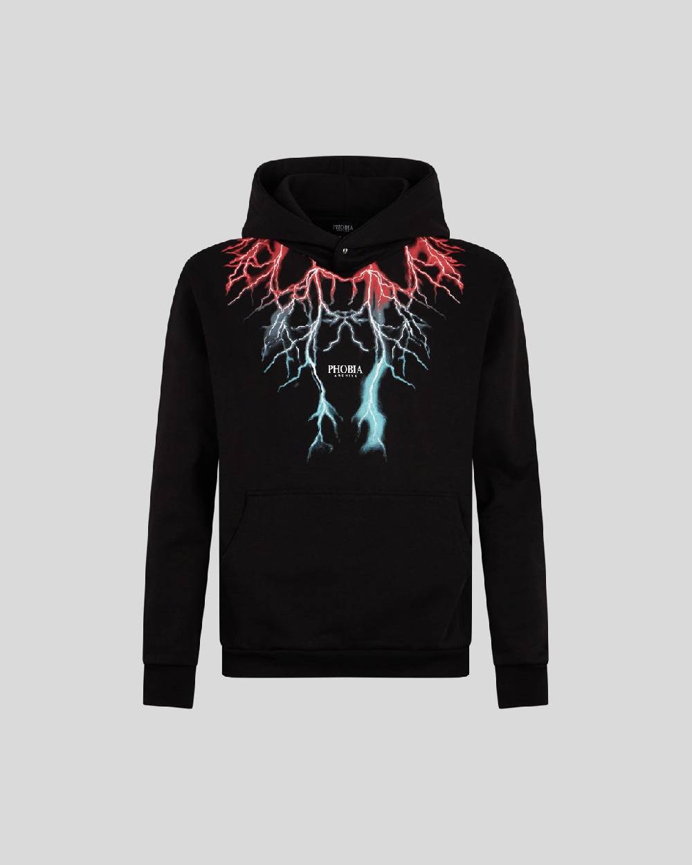 Phobia Archive FELPA NERA CON FULMINI BICOLORE ROSSO E BLU Prezzo Ridotto