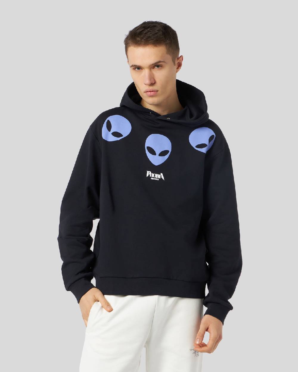Phobia Archive FELPA CON CAPPUCCIO NERA CON STAMPA TRIPLE ALIEN VIOLA Black Friday Prezzi