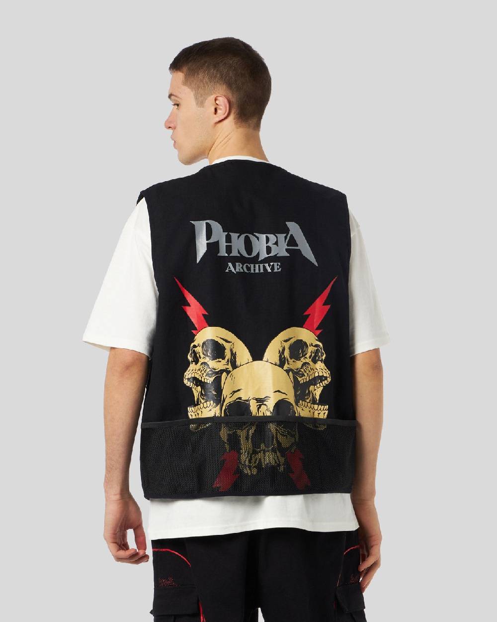 Phobia Archive WORKER GILET NERO CON GRAFICA SCREAMING SKULLS Moda