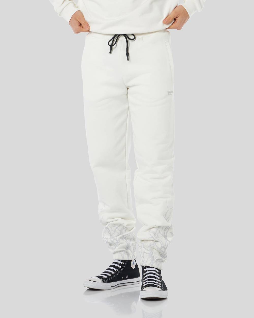 Phobia Archive PANTALONE BIANCO CON FULMINE GRIGIO RICAMATO Grande vendita