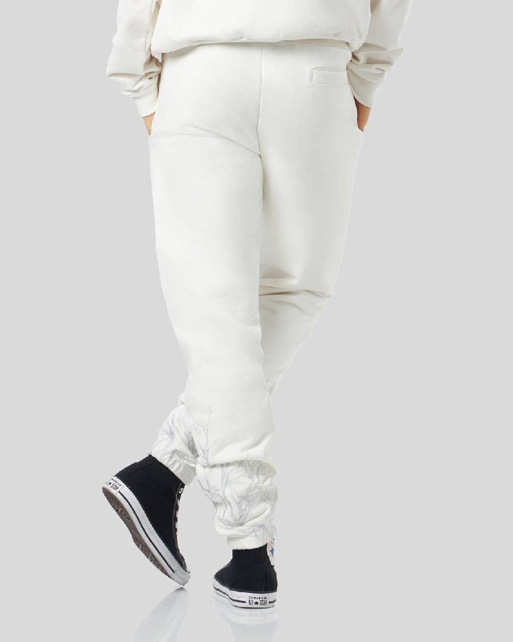 Phobia Archive PANTALONE BIANCO CON FULMINE GRIGIO RICAMATO Grande vendita