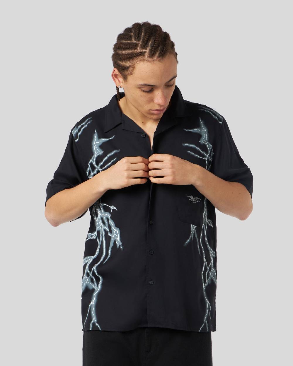 Phobia Archive CAMICIA NERA CON FULMINI LATERALI BIANCHI Consegna Veloce